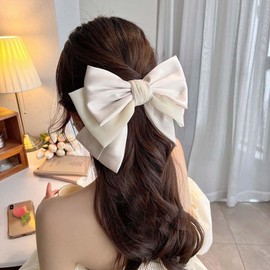 Gangel Large Bow Hair Clips Big Bow Hair Clip Bow Hair Barrettes Silky Satin Hair Bows Clip Layered Cute Bowknot Hair Accessories Ribbon Bows Hair Clips for Women (white, one size)
