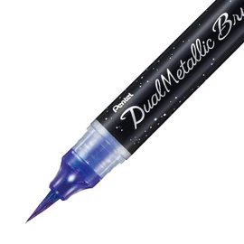 Pentel XGFH-DVX Dual Metallic Brush Pen, depending on Paper Colour, filled with Iridescent Glitter Ink, Nylon Fibres, Fine to Wide Stroke, Purple/Metallic Blue, Pack of 1 in Blister Pack