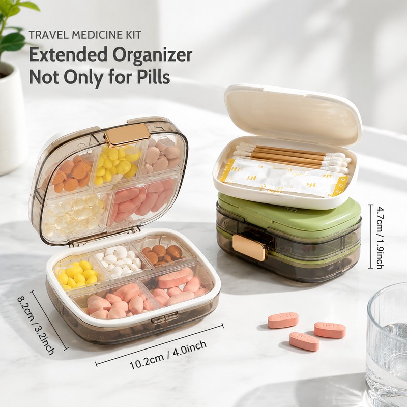 2 Pcs Portable Pill Organizer With Extended Organizer for Travel