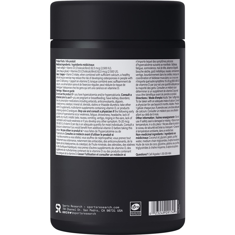 Sports Research Vitamin D3 2500iu (25mcg) with Coconut Oil -