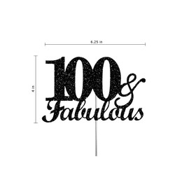 Fabulous & 100 decoraciones para tartas con purpurina negra, ideal para decoración de fiesta de 100 cumpleaños, decoración de alta calidad, brillo resistente de doble cara, palo acrílico. Fabricado en Estados Unidos