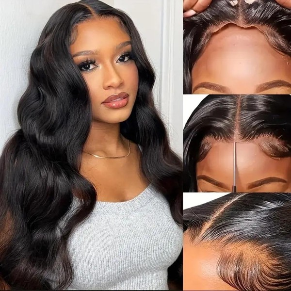 Ashart Upgraded Body Wave 28 Inch Wear and Go Glueless Wigs Human Hair Pre Plucked Pre Cut 7X4.75 New In Ocean Wave 200 Density HD Lace Front Wigs Human Hair Wear and Go Glueless Wig for Beginners
