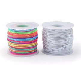 FQTANJU 2 Roll 1mm Elastic Stretchy String for Jewelry Making, Rainbow & White Elastic Cord for Bracelets, Necklaces, Beading and Crafts (164Feet Each Roll)