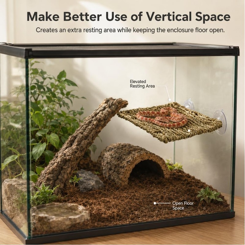 MHLLGN Reptile Hammock with 2 Suction Cups, Handwoven Natural Grass