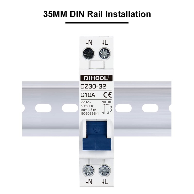 DIHOOL MCB Circuit Breaker 1P+N 10A phase line + neutral
