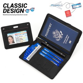 YINHEXI Passport Holder Cover Wallet Case and Vaccine Card Holder Combo, Leather RFID Blocking Passport Holder for Women and Men, Travel Documents Organizer (Black)