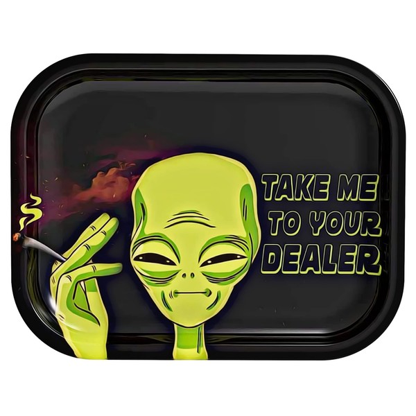 UkGlass Alien Rolling Tray - Metal Rolling Smoking Tray - Funny Cartoon Rolling Tray - Essential Smoking Accessories Kit