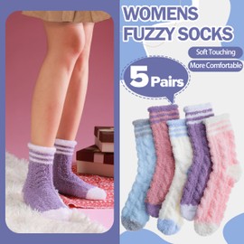 ANTSANG Womens Fuzzy Socks Fluffy Slipper Cozy Cabin Winter Soft Fleece Warm Comfy Thick Christmas Gift Socks(Colored Horizontal Bars)
