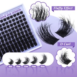 EYDEVRO Fluffy Cluster Lashes Individual Cluster Russian D Curl Individual Eyelashes Thick Volume DIY Lash Clusters Eyelash Extensions (120pcs, 8-16mm, D Curl)