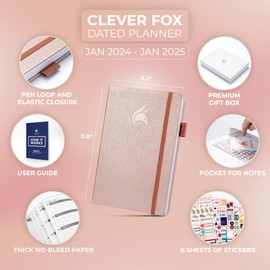 Clever Fox Dated Planner 2024-2025 – Weekly Life Planner Notebook for Goal Setting & Time Management – Planner with Habits Tracker, To-do List & Dated Pages – A5, Lasts 1 Year (Rose Gold)