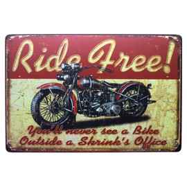 UOOPAI Ride Free Classic Motorcycle Red, You'll Never See a Bike Outside a Shrink's Office, Retro Plaque Metal Tin Sign, Vintage Garage Wall Decor