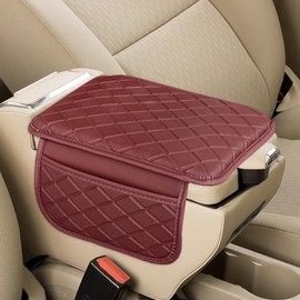 LAINLOY Car Center Console Armrest Pad, Leather Waterproof Car Armrest Protector Cushion, Car Armrest Seat Box Cover with 2 Storage Bags, Car Interior Accessories for Car, Truck, SUV (Red)