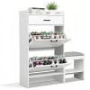 2-Tier White 100*25*117cm Particleboard Shoe Cabinet with Flip Lid and