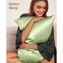 Miss Adola Silk Pillowcase 2 Pack - Pillow Cases Standard Set of 2 Size 20" x 26" for Hair and Skin Smooth Soft Breathable with Hidden Zipper Cooling Pillow Covers for Women, Light Green