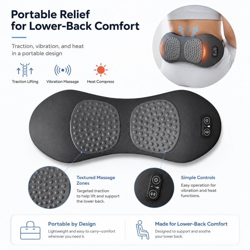 Cordless 4-in-1 Lumbar Massager for Relaxation – Air Compression, Heat
