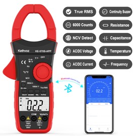 Digital Clamp Multimeter with Bluetooth, TRMS 6000 Counts Voltage Current Meter, Auto Range NCV Clamp-on Ammeter KE-570S-APP to Measure AC DC Volt Amp Ohm Temperature Capacitance Frequency