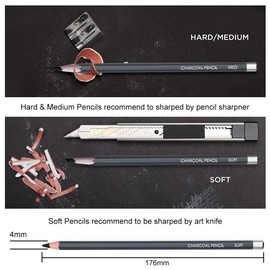 Charcoal Set, Charcoal Pencils, Charcoal Pencils for Sketching, Charcoal Pencils Set, Professional Sketching Pencils, Artist Pencils, Charcoal Pencils for Drawing, 6 Pieces Sketch Pencils,