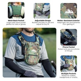 FROSTY PEAKS Minimalist Chest Rig, Outdoor,Chest Pack with Easy-Access Phone Pouch, Dual-Side Pockets, Credit Card/Cash Slot (Camo)