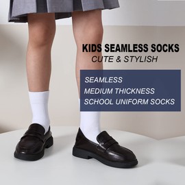 Marchare Girls Crew Socks Seamless Kids Socks Cotton School Socks White 6 Pack 3-5 Years