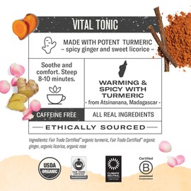 Numi Organic Three Roots Turmeric Tea, 45 Turmeric Tea Bags With Ginger, Licorice, Rose, Caffeine Free