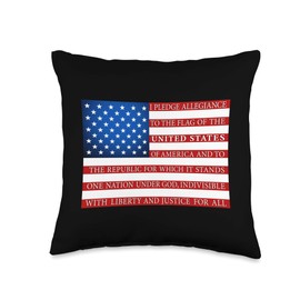 United States Flag American Pledge Allegiance Text USA Flag Throw Pillow, 16x16, Multicolor