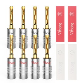 8 pcs Viborg 24k Gold Plated Audio BFA Banana Speaker Plug Screw Cable & Wire with Heat Shink Tube