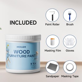 Mollor Matte Finish Wood Paint for Furniture, Durable Cabinet Countertop Paint Easy Application for DIY Projects, Wood, Metal, Home Decor and More(32OZ, White with Tools)