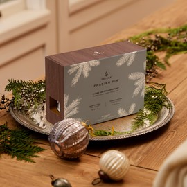 Thymes Frasier Fir Statement Candle and Diffuser Gift Set - Holiday Scented Candle & Diffuser with Notes of Siberian Fir, Cedarwood, and Sandalwood - Silver (4 fl oz Petite Diffuser + 5 oz Candle)