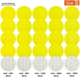 Tshya 25Pcs 225mm 9 Inch Hook Loop Drywall Sanding Discs 60/80/120/180/240 Grit Wall Ceiling Gold Sander Sandpapers Kit