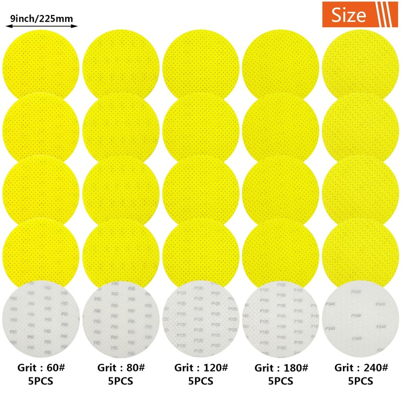 Tshya 25Pcs 225mm 9 Inch Hook Loop Drywall Sanding Discs