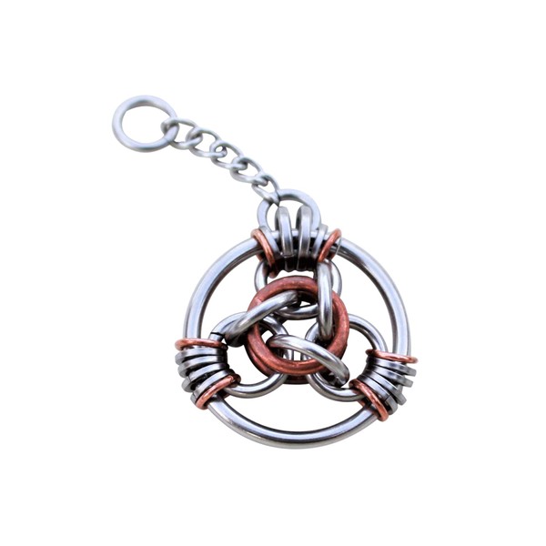 Lucky Coin Keychain: Stainless Steel and Copper Woven Good Luck