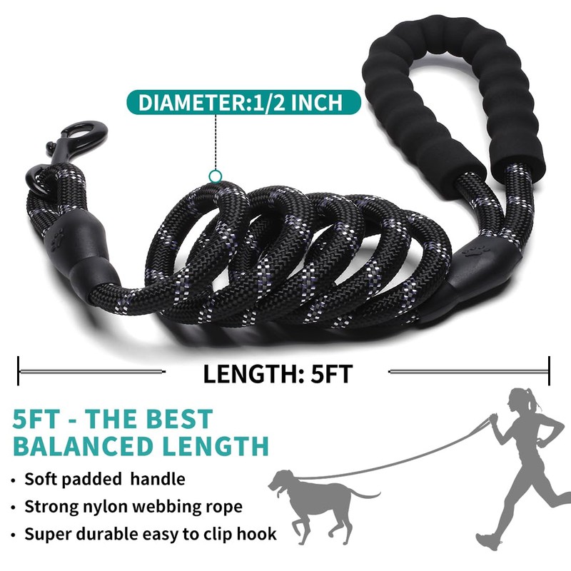 COOYOO Dog Leash 5/6 FT with Comfortable Padded Handle and