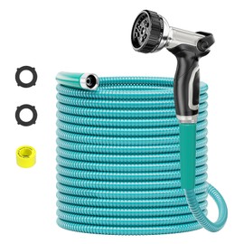 SPECILITE 50ft 304 Stainless Steel Garden Hose Metal, Heavy Duty Water Pipe with Nozzles for Yard, Outdoor - Flexible, Never Kink & Tangle, Puncture Resistant (Sky Blue)