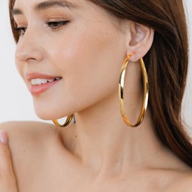 EXGOX Creolen Silber 925 für Damen 5mm Breite Creolen Silber 925 Groß Hypoallergene 14K Vergoldete Ohrringe Gold Creolen für Damen 30/40/50/60/70mm