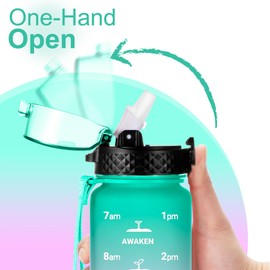 GOPPUS Sports Water Bottle 1L, Tritan Water Bottle with Straw, Motivational Time Markers, Fruit Filter, 2 Different Lids (Straw Lid, Chug Lid), Leak Proof Water Bottle for Teenagers, Adults, Outdoor, Office