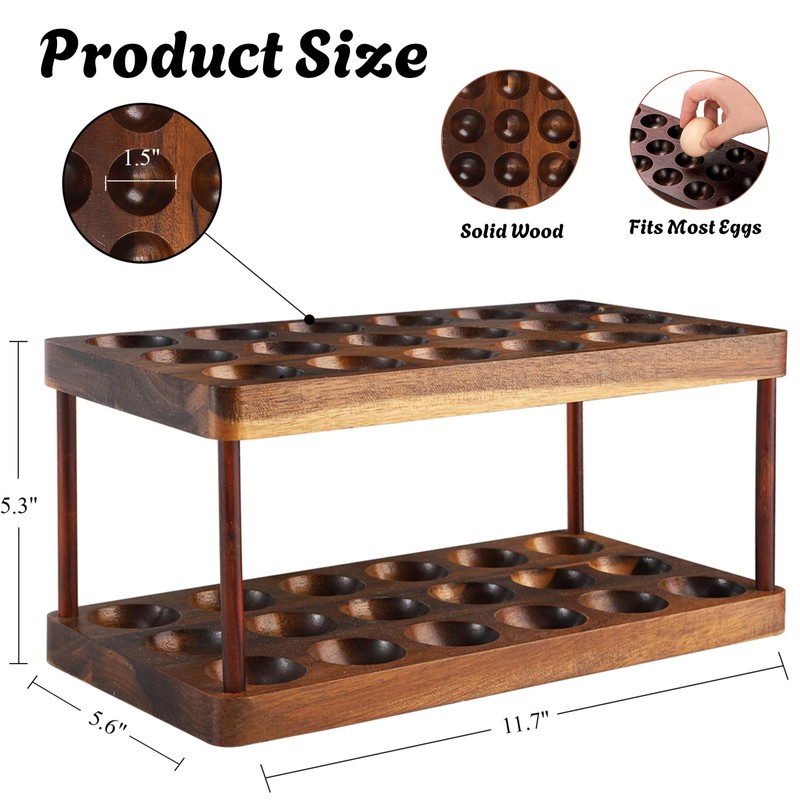 YOUEON Acacia Wooden Egg Holder with Double Layers, Detachable Wooden