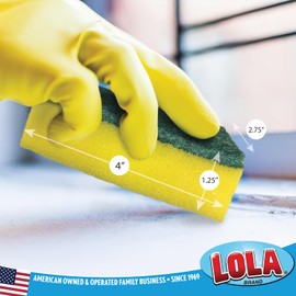 Lola Products Pot Brite Scour N' Sponge, Dual Purpose Non-Scratch Dish Scrub Sponge Cleaning Pads, Nylon & Polyester Non-Woven, Fiber Side Scrubs & Scours & Sponge Side Wipes & Dries - 144 Pack