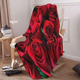 Blanket with Red Rose Pattern, Romantic 3D Rose Pattern, Warm Blanket, Modern Floral Print, Comfortable Blanket, for Bed, Sofa, Office, Car, Travel, Camping (150 x 200 cm, B)