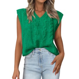 BTFBM Womens Oversized Sweater Vest 2025 Summer V Neck Casual Sleeveless Sweaters Loose Cable Knit Pullover Tops(Green, Large)