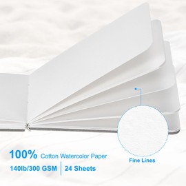 PATIKIL Watercolour Diary 24 Sheets 5.5 x 3.5 Inch 100% Cotton Cold Pressed Watercolour Paper Manual Sketchbooks 140 lb/300 GSM Fine Lines for Art Painting Drawing Artists Yellow