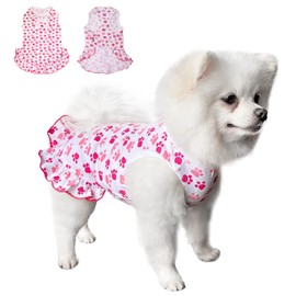 TONY HOBY Adorable Paws Pet Dog Dresses Dog Shirts Cotton for Small Cute Dogs (Pink&White, S)