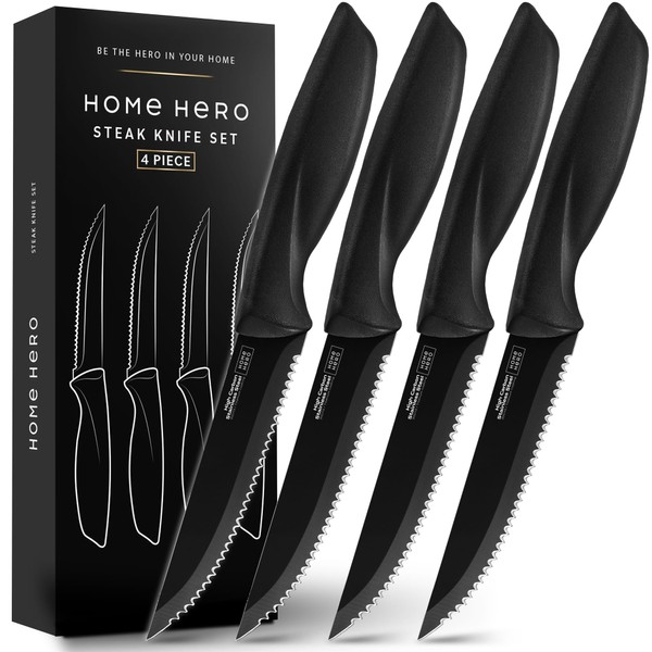 Knife Set Sharp Kitchen Knife Set - Chef's Knife Set Stainless Steel Knife Set (4-Piece Steak Knife - Black)