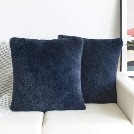 NordECO HOME Luxury Soft Faux Fur Fleece Cushion Cover Pillowcase Decorative Throw Pillows Covers, No Pillow Insert, 18" x 18" Inch, Navy, 2 Pack