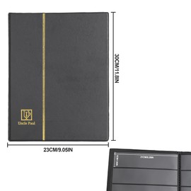 Stamp Album Stockbook, 100 Pockets 40 Black Sides Leatherette Padded Black Cover, Collection Storage Folder for Paper Money Stamps AS0105BK