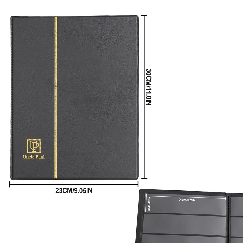 Stamp Album Stockbook, 100 Pockets 40 Black Sides Leatherette Padded