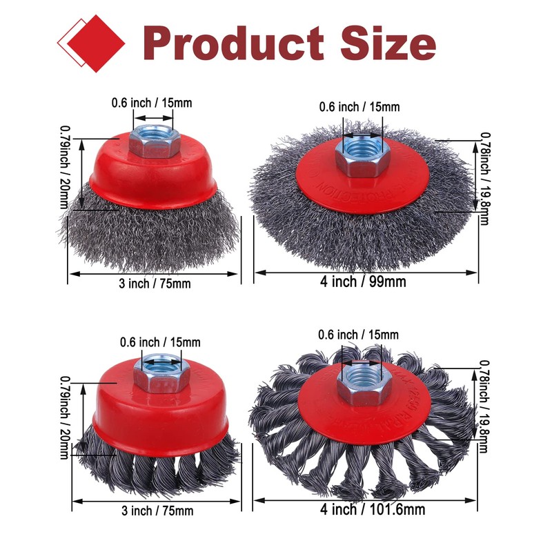 Rocaris 6 Pack Wire Wheel Cup Brush, 3 & 4