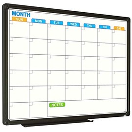 JILoffice Dry Erase Calendar Whiteboard - Magnetic White Board Calendar Monthly 24 X 18 Inch, Black Aluminium Frame Wall Mounted Board for Office Home and School