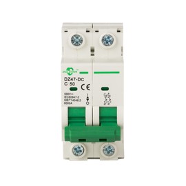 ZGLEDUN DC Miniature Circuit Breaker, 2 Pole 50 Amp, 250V-500VDC, 6kA Din Rail Mount Breaker with Thermal Magnetic Trip, DZ47-63 C50 2P, DC Solar MCB