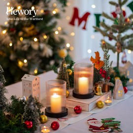 Hewory Ribbed Hurricane Candle Holder: Black Votive Candle Holders Set of 2, Glass Hurricane with Metal Candle Plate, Pillar Candle Holder for Table Centerpiece Christmas Wedding Holiday Home Decor