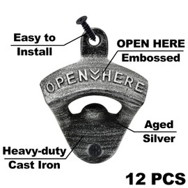 HAIICEN 12 PCS Bulk Bottle Opener Post Mounted Vintage Silve Beer Top Opener Cast Iron Screw in Wall for Yard Cabin DIY